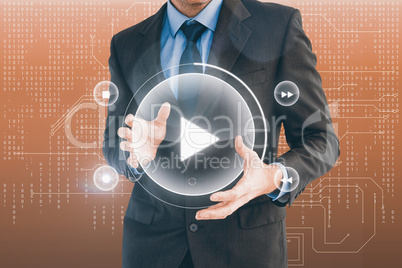 Composite image of mid section of a businessman presenting with