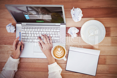 Composite image of login screen with blonde woman