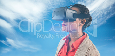 Composite image of close up of teacher holding virtual glasses