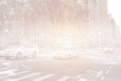 New york street with cabs and bright light