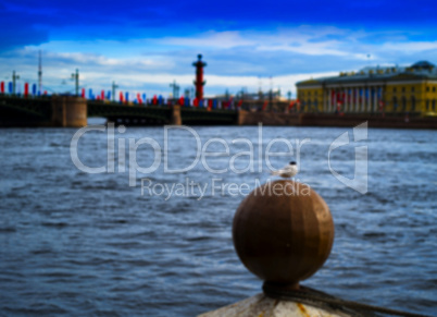 Horizontal vivid city Saint Petersburg quay bokeh background bok