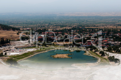 Horizontal Turkey Pamukkale in fog background backdrop