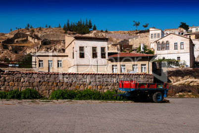 Horizontal vivid trailer on streets of Turkish town background b
