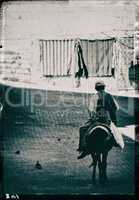 Vertical vintage black and white turkish horse rider postcard ba