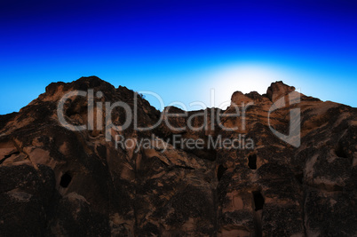 Horizontal vibrant turkish mountains texture with clear sky back