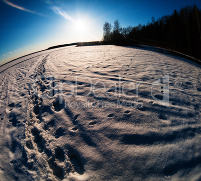 Winter footprints  fisheye composition