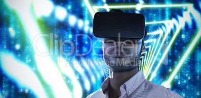 Composite image of portrait of businessman holding virtual glass