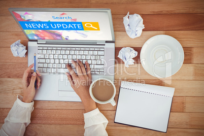 Composite image of logo of a search bar in which news update is