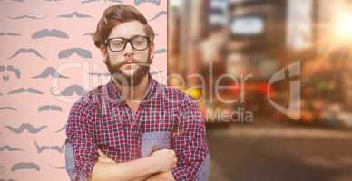 Composite image of confident hipster wearing eye glasses with ar