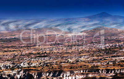 Turkish mountains in fog horizontal vivid landscape