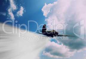 Horizontal vivid vintage combat pursuit plane composition backgr