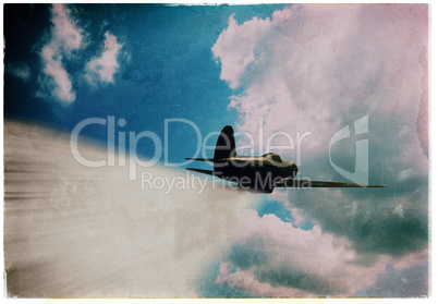Horizontal vivid vintage combat pursuit plane dusty postcard bac
