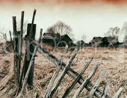 Horizontal vintage zombie ghost town fence bokeh background back