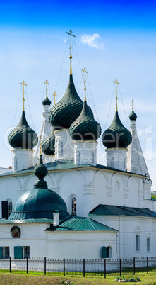 Vertical vivid summer orthodox Russian church temple background