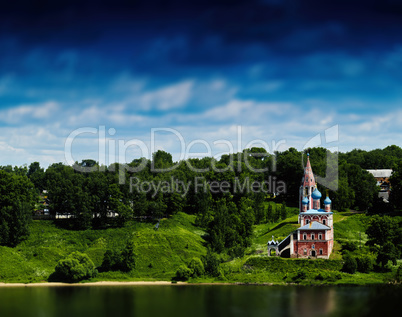 Horizontal vivid Russian landscape horizon river right aligned c