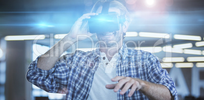 Creative businessman using virtual reality simulator