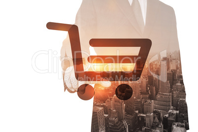 Composite image of businessman pointing