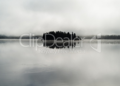 Norway centered island fog lake