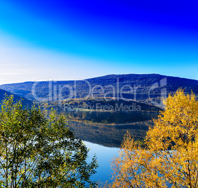 Horizontal vivid autumn in Norway background backdrop