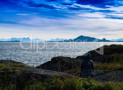 Horizontal vibrant staring at Norway landscape nature background