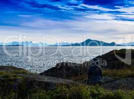 Horizontal vibrant staring at Norway landscape nature background