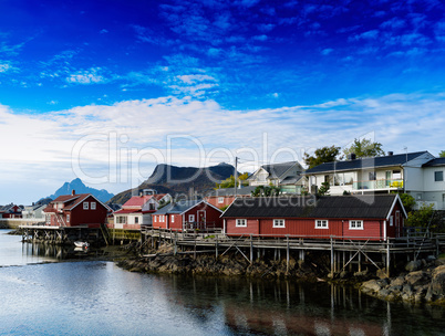 Horizontal vivid Norway town andscape background backdrop