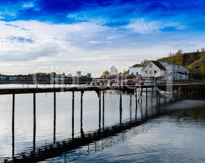 Horizontal vivid Norway bridge over ocean bay landscape backgrou