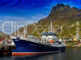 Horizontal vivid Norway ship fjord mountain landscape background