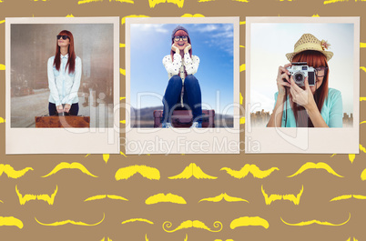 Composite image of smiling hipster woman holding suitcase