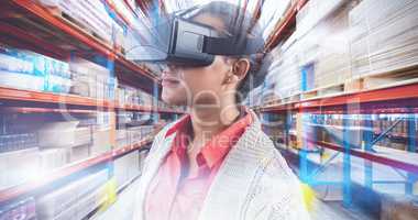 Composite image of close up of teacher holding virtual glasses
