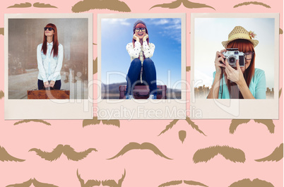 Composite image of smiling hipster woman holding suitcase