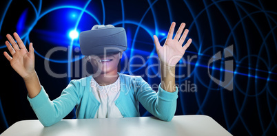 Composite image of black girl with virtual reality glasses