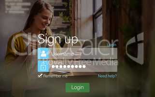 signup screen with blonde girl and pad
