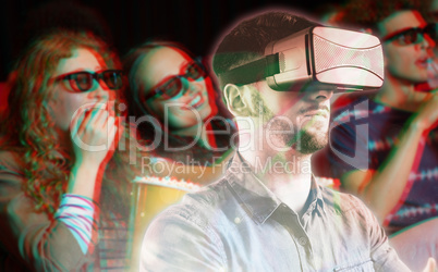 Composite image of man using a virtual reality device