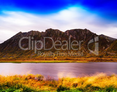 Horizontal vivid Norway fjord mountain bay wind landscape backgr