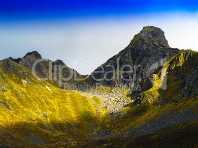 Horizontal vivid dramatic mountain Norway landscape background b