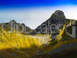 Horizontal vivid dramatic mountain Norway landscape background b