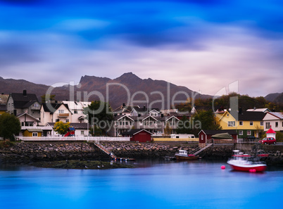 Horizontal vibrant vivid Norway small town background backdrop
