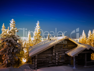 Horizontal Finnish Christmas New Year house star trails backgrou