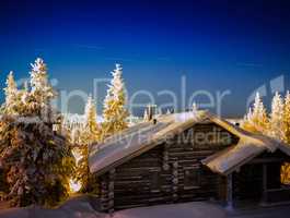 Horizontal Finnish Christmas New Year house star trails backgrou