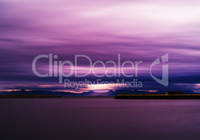 Horizontal vivid vibrant pink purple Norway landscape cloudscape