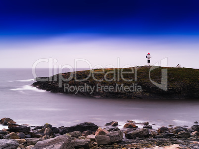 Horizontal vivid Norway lighthouse ocean bay landscape backgroun