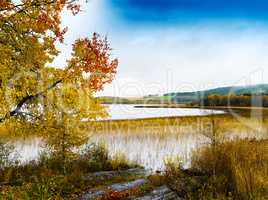 Horizontal autumn landscape in Norway background