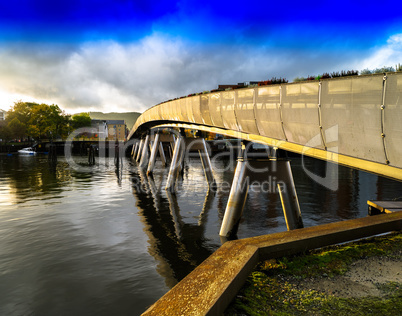 Horizzontal vivid Norway town bridge background backdrop