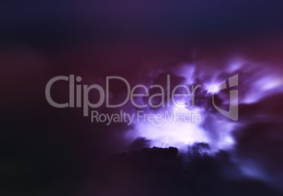 Horizontal vivid vibrant purple lightning storm cloudscape backg