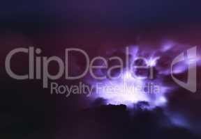 Horizontal vivid vibrant purple lightning storm cloudscape backg