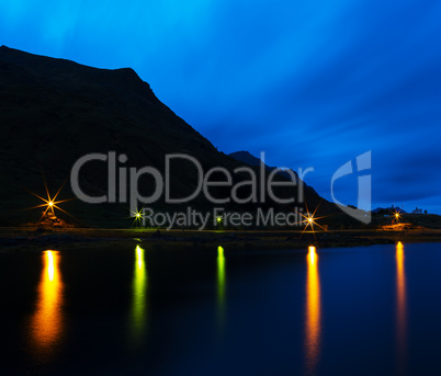 Horizontal night Norway road water reflections background backdr