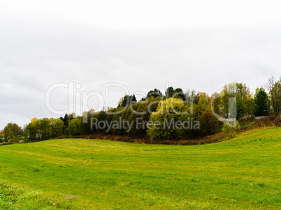 Horizontal danish field hills with white sky background backdrop