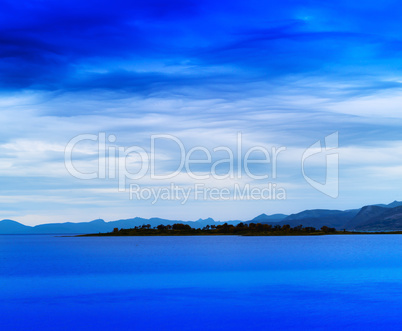 Horizontal vivid Norway island landscape background backdrop