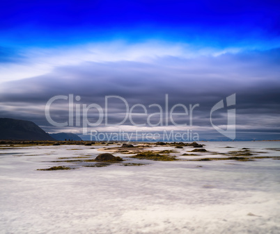 Horizontal vivid Norway landscape background backdrop